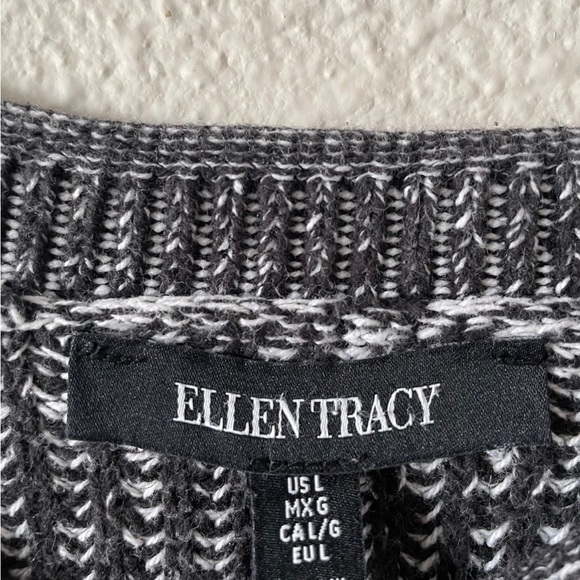 Ellen Tracy Knit Tunic Sweater Women’s L Black Marbled Cotton Rolled Round Neck - Picture 3 of 13